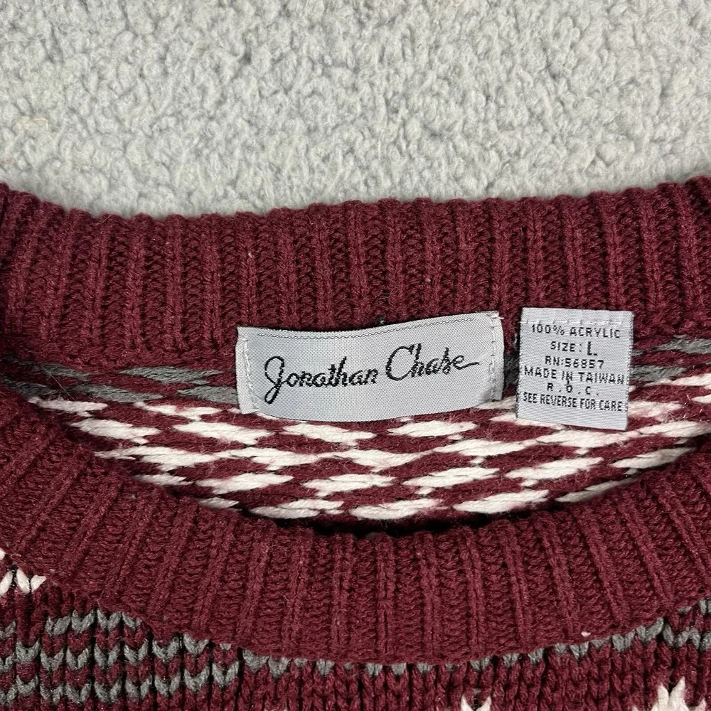 Vintage‎ Jonathan Chase Sweater Red White Crewneck Acrylic Pullover Cosby Sz L